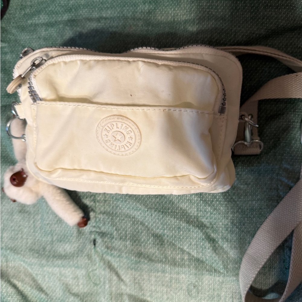 Kipling Cream/white Crossbody Bag with Logo Charm